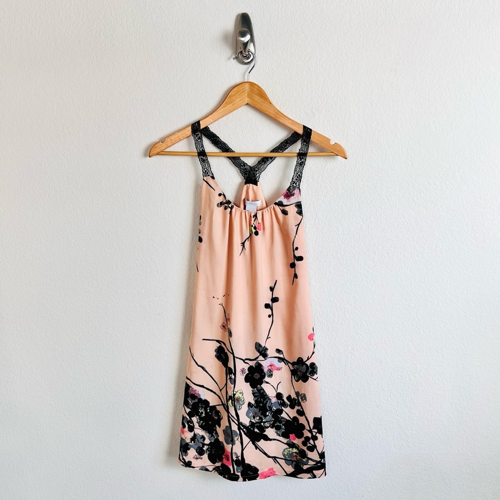 Blush Pink Watercolor Floral Silk Lace Strap Tank Dress - Picture 1 of 10